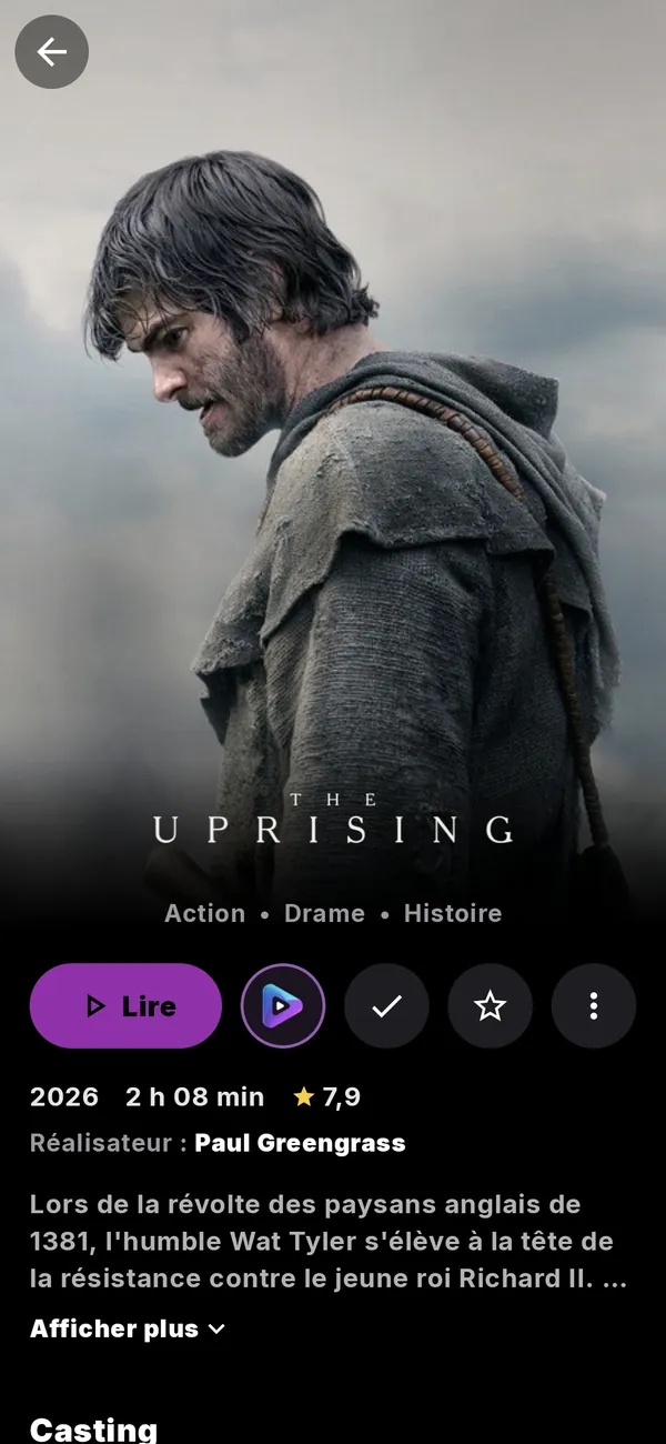 La fiche d'un film sur le téléphone