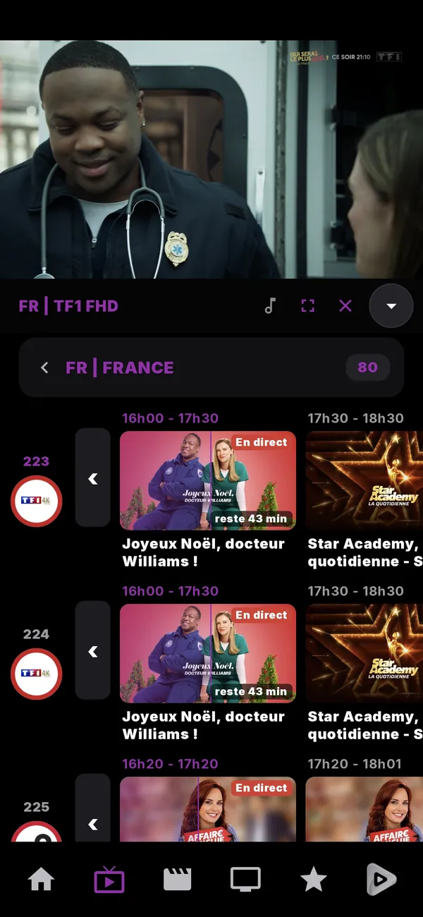 Vue Guide en images du direct sur le téléphone