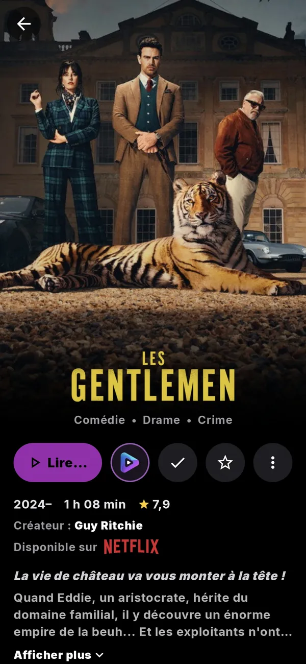 La fiche d'une série sur le téléphone