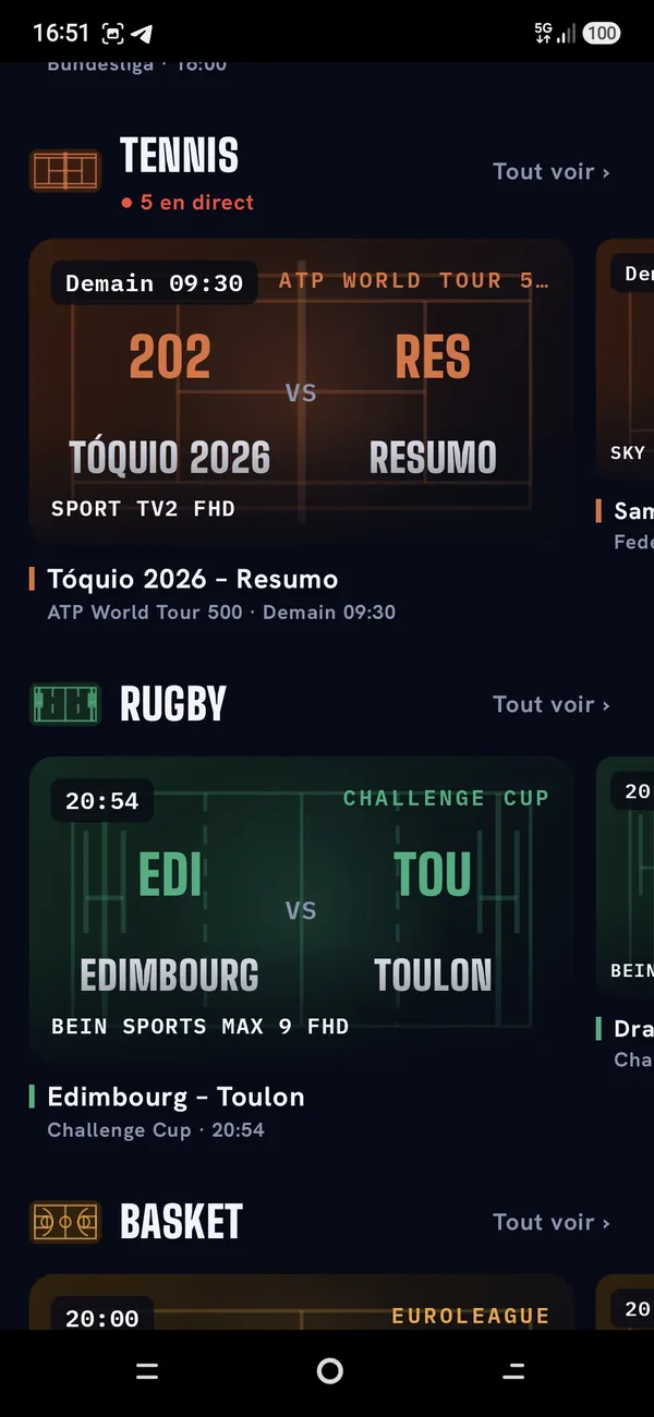 Tennis, rugby et basket dans le hub Sport